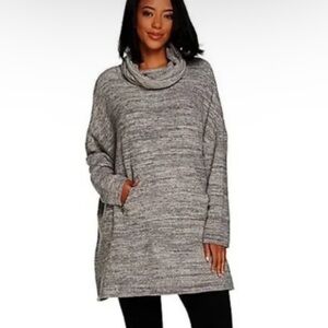 Barefoot Dreams Cozy Chic Funnel Neck Heathered Pullover Sweater One Size